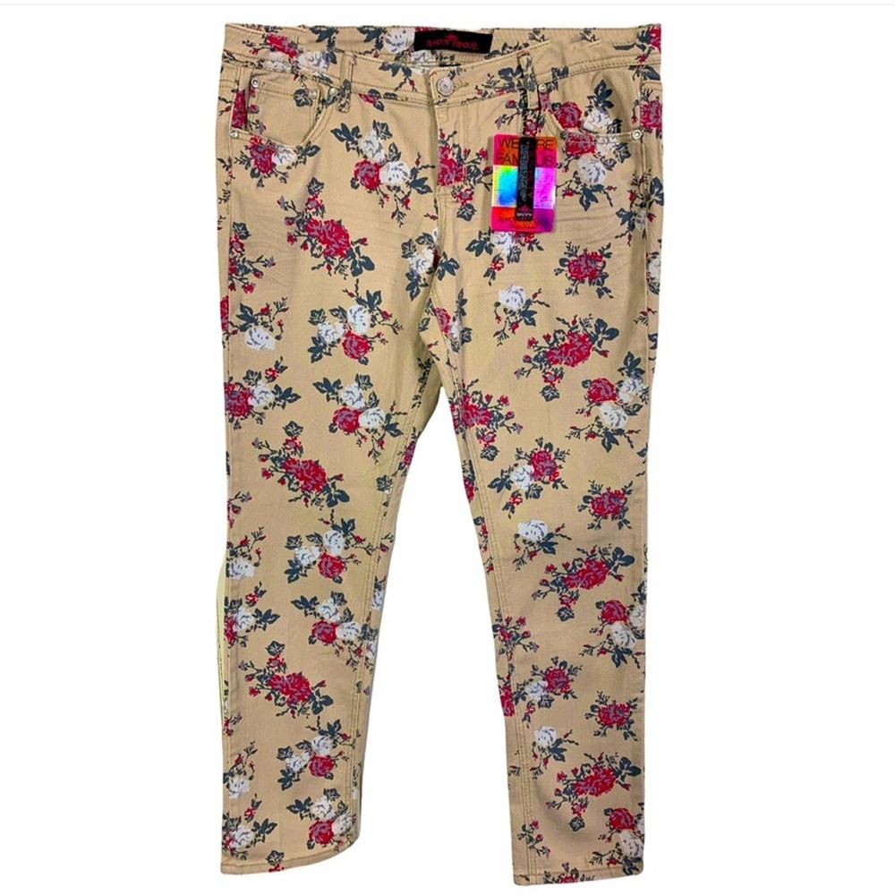 ALMOST FAMOUS FLORAL SKINNY JEANS FIVE POCKETS SIZE 17 STRETCH MULTICOLORS